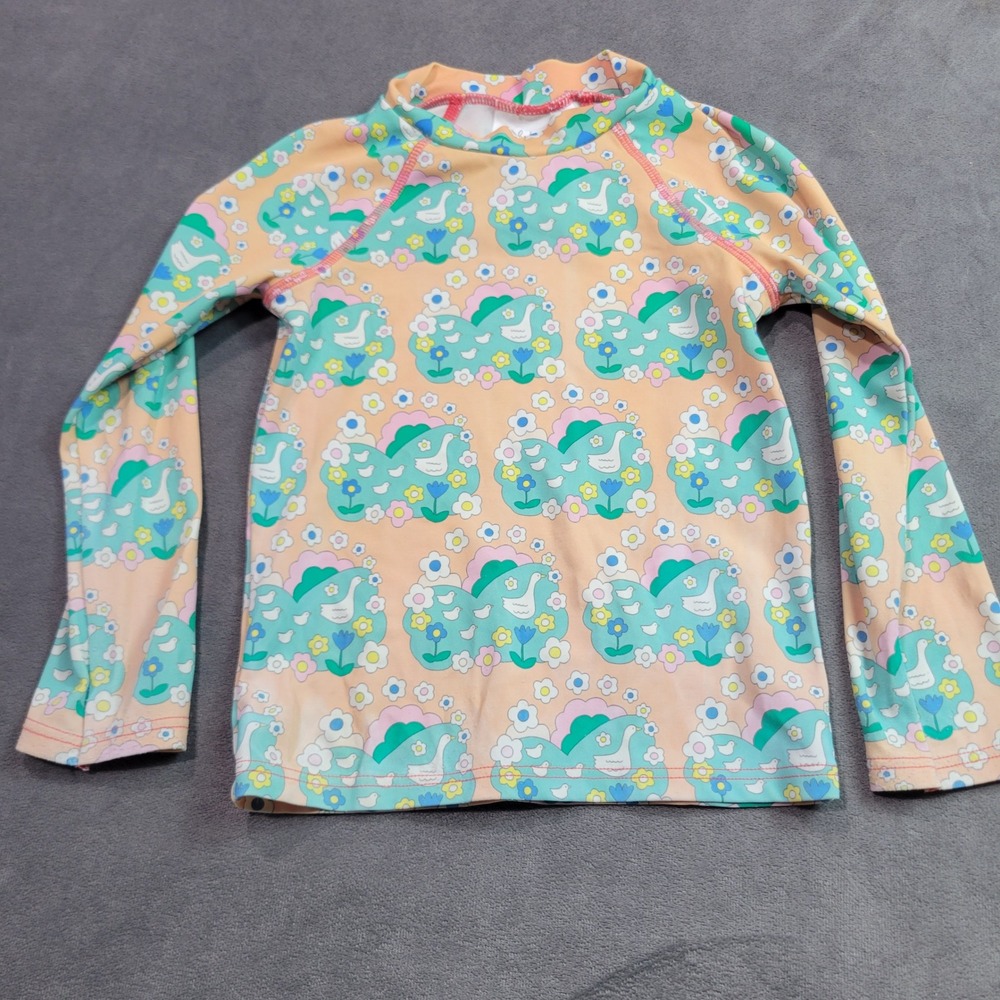 Baby Boden Kids Goose Floral Rash Guard Long Sleeve Swim Top Peach 18-24M 92cm